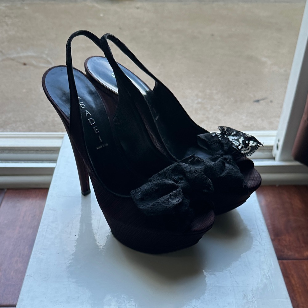 Casadei deep Burgundy high Heels with black Lace Bows / Made in Italy - Picture 6 of 10